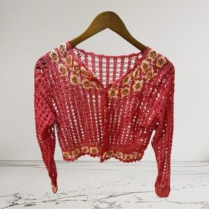 April Cornell Vintage Women’s Crocheted Orange And Yellow Cardigan Size M